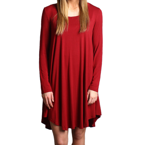 Wine Piko Scoop Neck Dress