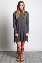 Dark Gray Piko Turtleneck Swing Dress - DEV!  - 4