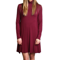 Dark Maroon Piko Turtleneck Swing Dress - DEV!  - 1