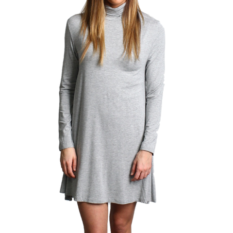 Heather Gray Piko Turtleneck Swing Dress