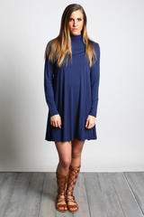 Navy Piko Turtleneck Swing Dress - DEV!  - 4
