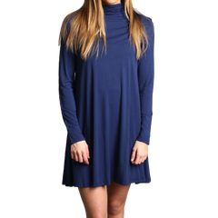 Navy Piko Turtleneck Swing Dress - DEV!  - 1