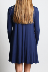 Navy Piko Turtleneck Swing Dress - DEV!  - 3