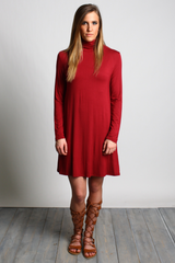 Wine Piko Turtleneck Swing Dress - DEV!  - 4