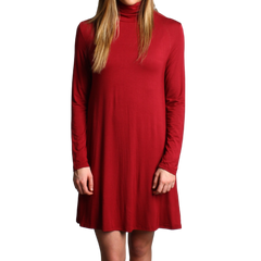 Wine Piko Turtleneck Swing Dress - DEV!  - 1