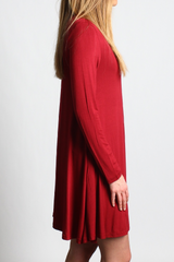 Wine Piko Turtleneck Swing Dress - DEV!  - 2