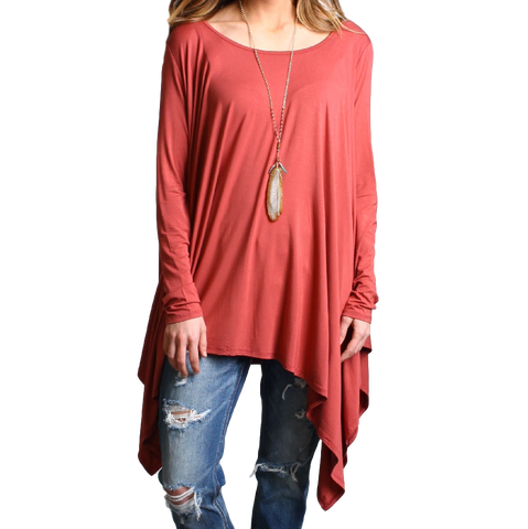 Marsala Piko Long Sleeve Drape Tunic