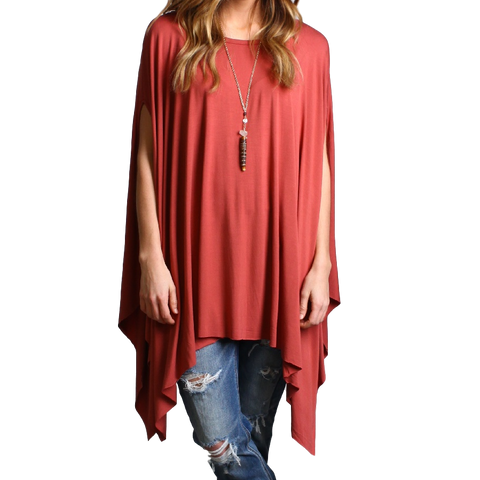 Marsala Piko Asymmetrical Poncho