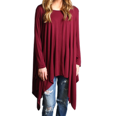 Dark Maroon Piko Long Sleeve Drape Tunic - DEV!  - 1