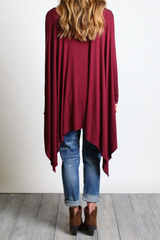 Dark Maroon Piko Long Sleeve Drape Tunic - DEV!  - 3