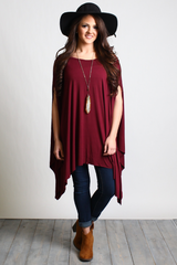 Dark Maroon Piko Asymmetrical Poncho - DEV!  - 4