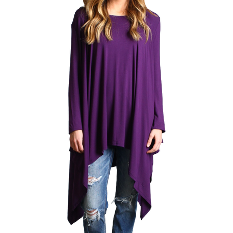 Dark Purple Piko Long Sleeve Drape Tunic
