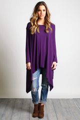 Dark Purple Piko Long Sleeve Drape Tunic - DEV!  - 4