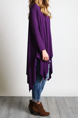 Dark Purple Piko Long Sleeve Drape Tunic - DEV!  - 2