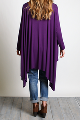 Dark Purple Piko Long Sleeve Drape Tunic - DEV!  - 3