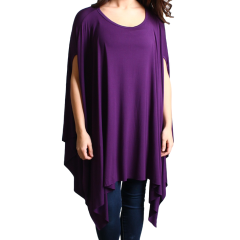 Dark Purple Piko Asymmetrical Poncho