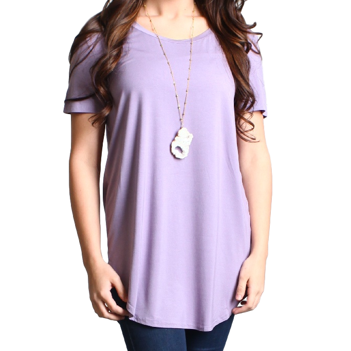 Lilac Gray Piko Short Sleeve Curved Hem Top - DEV!  - 1