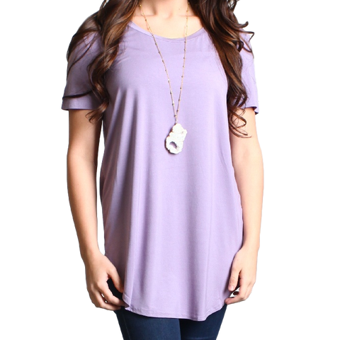 Lilac Gray Piko Short Sleeve Curved Hem Top