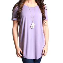 Lilac Gray Piko Short Sleeve Curved Hem Top - DEV!  - 1