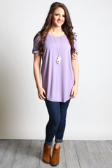 Lilac Gray Piko Short Sleeve Curved Hem Top - DEV!  - 4