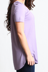 Lilac Gray Piko Short Sleeve Curved Hem Top - DEV!  - 2