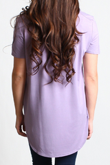 Lilac Gray Piko Short Sleeve Curved Hem Top - DEV!  - 3