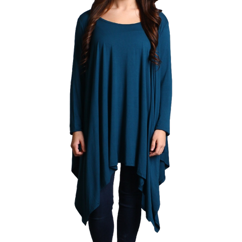 Majolica Blue Piko Long Sleeve Drape Tunic