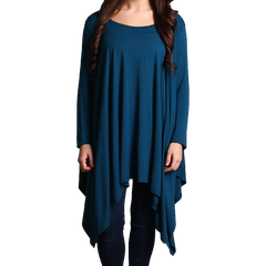 Majolica Blue Piko Long Sleeve Drape Tunic - DEV!  - 1