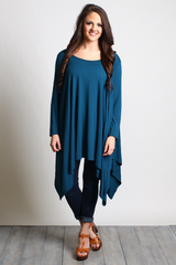 Majolica Blue Piko Long Sleeve Drape Tunic - DEV!  - 4