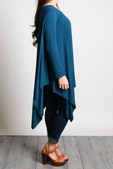Majolica Blue Piko Long Sleeve Drape Tunic - DEV!  - 2