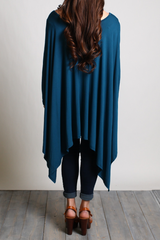 Majolica Blue Piko Long Sleeve Drape Tunic - DEV!  - 3