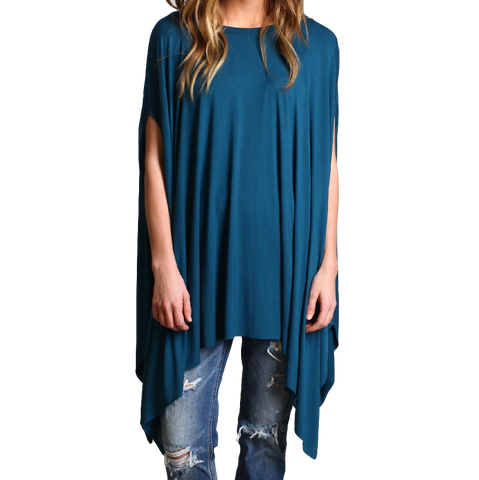 Majolica Blue Piko Asymmetrical Poncho