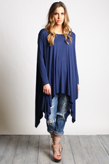 Navy Piko Long Sleeve Drape Tunic - DEV!  - 4
