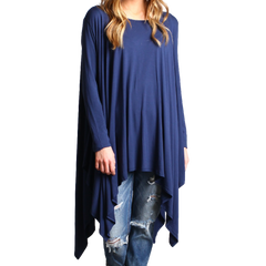 Navy Piko Long Sleeve Drape Tunic - DEV!  - 1
