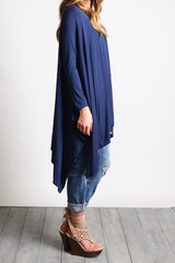 Navy Piko Long Sleeve Drape Tunic - DEV!  - 2