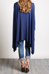 Navy Piko Long Sleeve Drape Tunic - DEV!  - 3