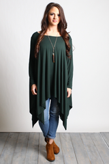 Dark Green Piko Long Sleeve Drape Tunic - DEV!  - 4