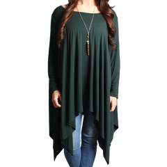 Dark Green Piko Long Sleeve Drape Tunic - DEV!  - 1