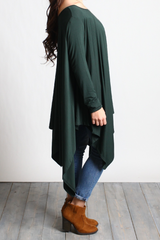 Dark Green Piko Long Sleeve Drape Tunic - DEV!  - 2
