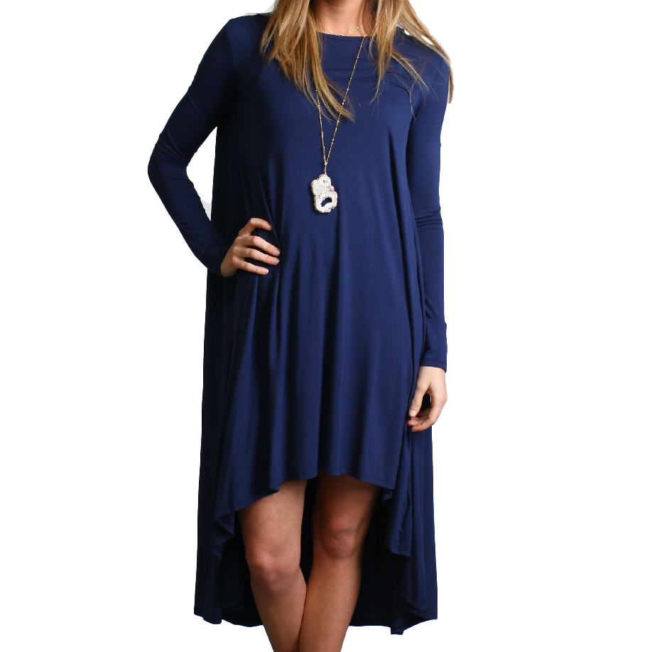 Navy Piko Long Sleeve High Low Dress - DEV!  - 1