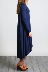 Navy Piko Long Sleeve High Low Dress - DEV!  - 2