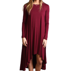 Dark Maroon Piko Long Sleeve High Low Dress - DEV!  - 1