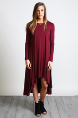 Dark Maroon Piko Long Sleeve High Low Dress - DEV!  - 4