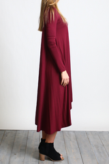 Dark Maroon Piko Long Sleeve High Low Dress - DEV!  - 2