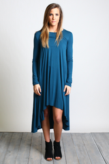 Majolica Blue Piko Long Sleeve High Low Dress - DEV!  - 4