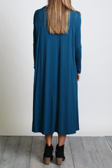 Majolica Blue Piko Long Sleeve High Low Dress - DEV!  - 3