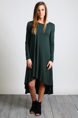 Dark Green Piko Long Sleeve High Low Dress - DEV!  - 4