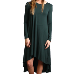 Dark Green Piko Long Sleeve High Low Dress - DEV!  - 1