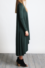 Dark Green Piko Long Sleeve High Low Dress - DEV!  - 2