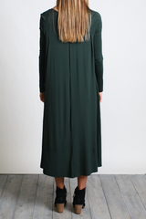 Dark Green Piko Long Sleeve High Low Dress - DEV!  - 3